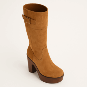 Botas en Gamuza Camel con Taco Medio y Plataforma 2203CM