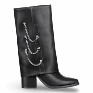 Botas Negras Anchas con Cadenillas de Lujo y Taco Medio 2627NG