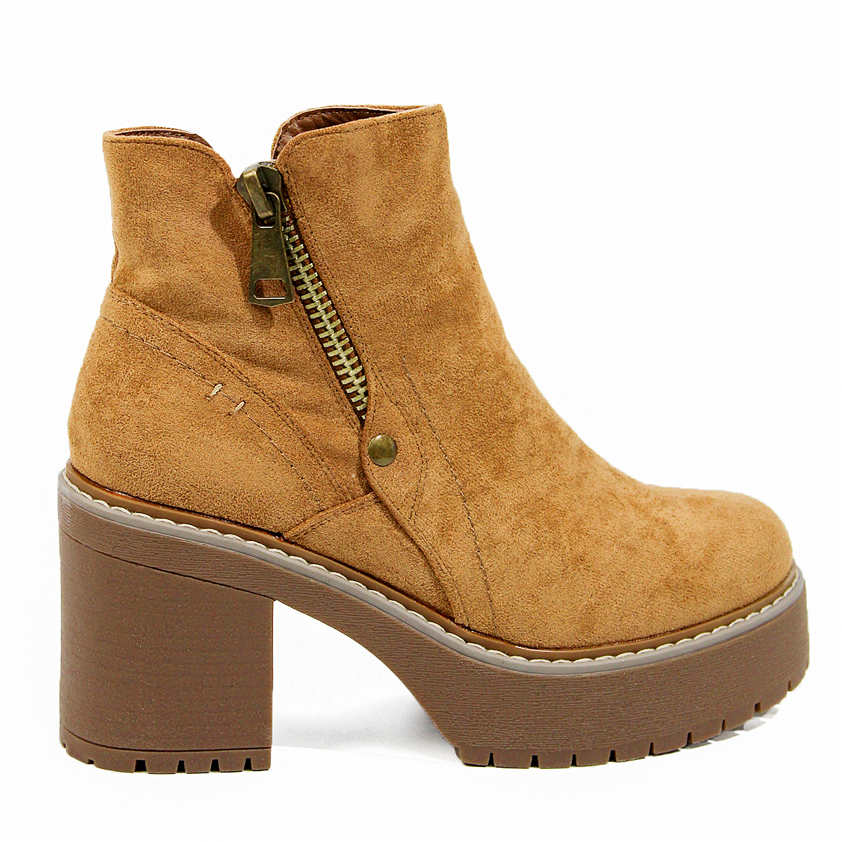 Botines en Gamuza Camel con Taco Medio y Cremallera 2205CM - Imagen 5