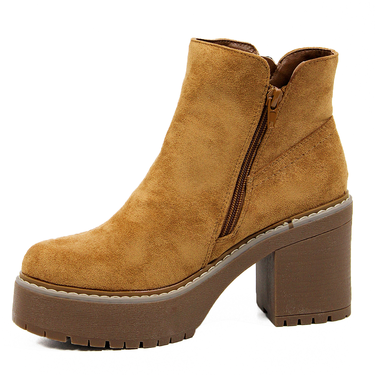 Botines en Gamuza Camel con Taco Medio y Cremallera 2205CM - Imagen 3