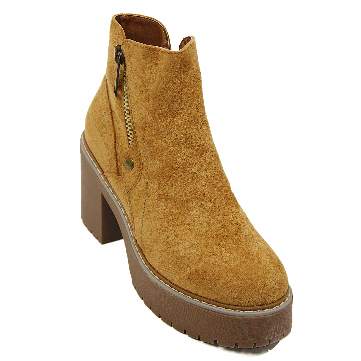 Botines en Gamuza Camel con Taco Medio y Cremallera 2205CM - Imagen 7