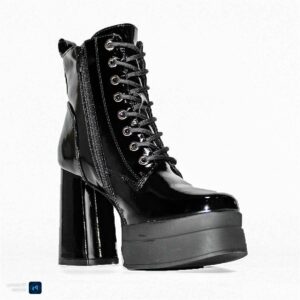 Botines en Charol Negro con Taco Alto Cordones Mujer 2517ANG