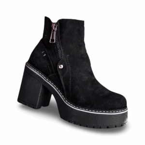 Botines en Gamuza Negra con Taco Medio y Cremallera 2205NG
