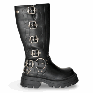 Botas Altas Eco Cuero Negro de Plataforma con Hebillas Mujer CM2408ANG