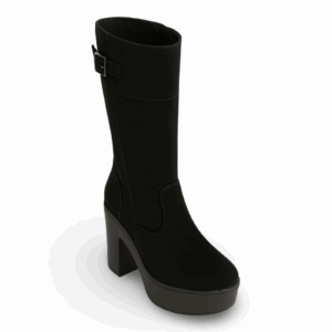 Botas en Gamuza Negra con Taco Medio y Plataforma 2203NG