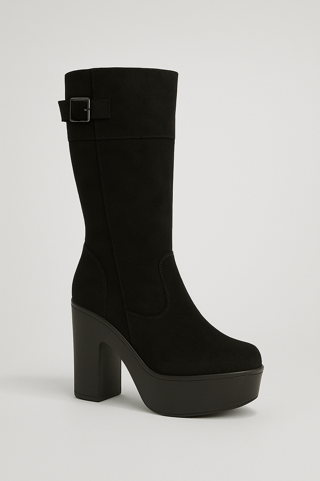 Botas en Gamuza Negra con Taco Medio y Plataforma 2203NG - Imagen 3