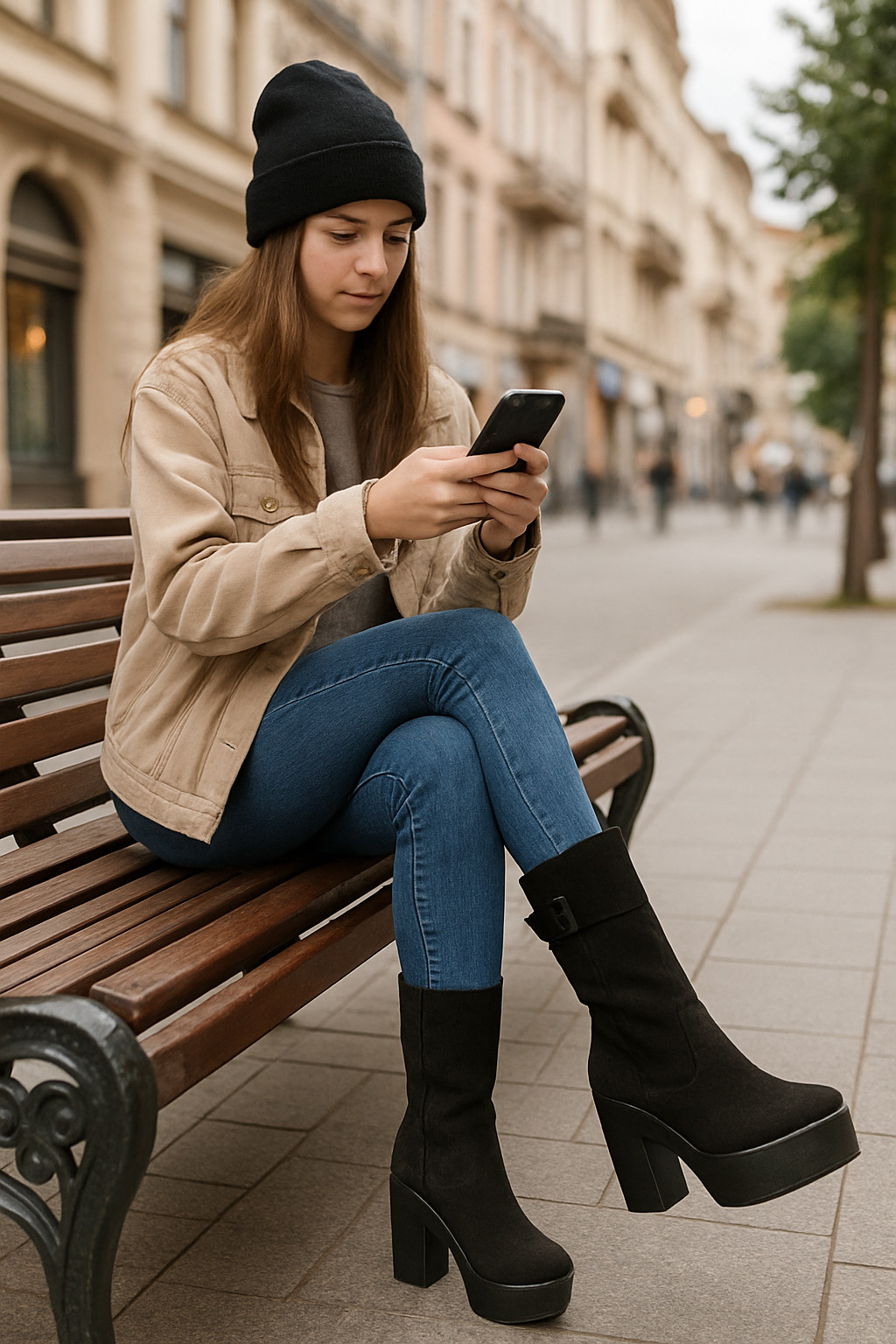 Botas en Gamuza Negra con Taco Medio y Plataforma 2203NG - Imagen 5