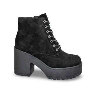 Botines Negros en Gamuza con Taco y Cordones Mujer 22-16BNG
