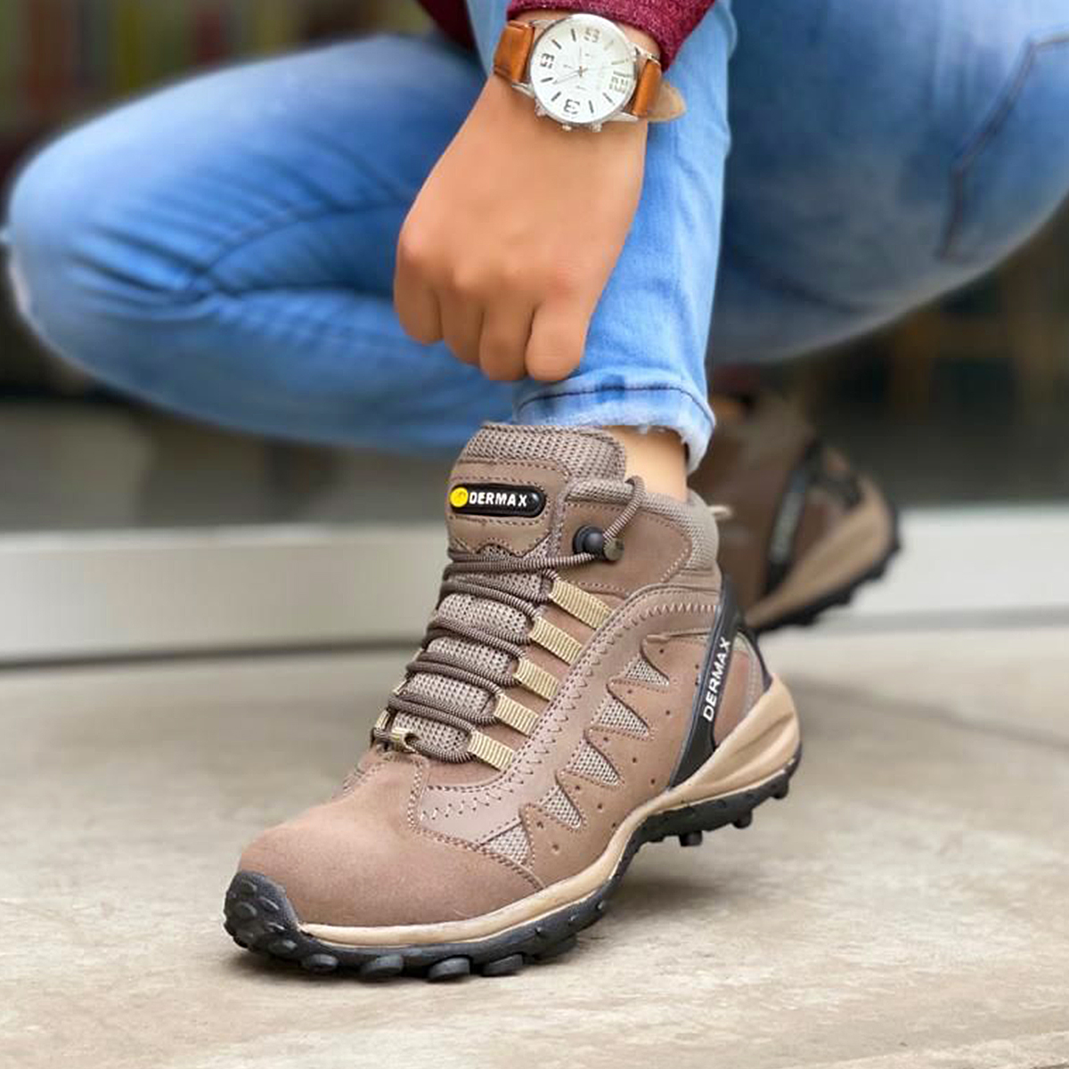 Zapatilla Botín Impermeable 100% Cuero Dermax Trekking Amarillo Hombre D920AM - Imagen 3