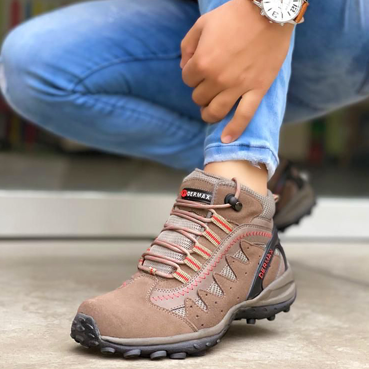 Zapatilla Botín Impermeable 100% Cuero Dermax Trekking Rojo Hombre D920RO - Imagen 2